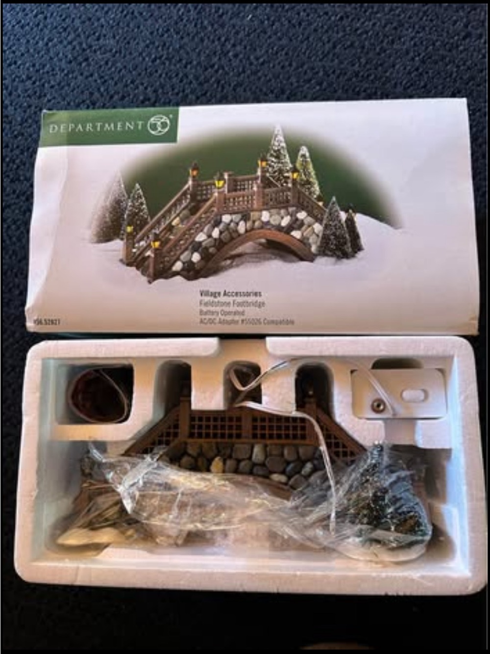 Department 56 Village  Lighted " Fieldstone  Footbridge " Accessory